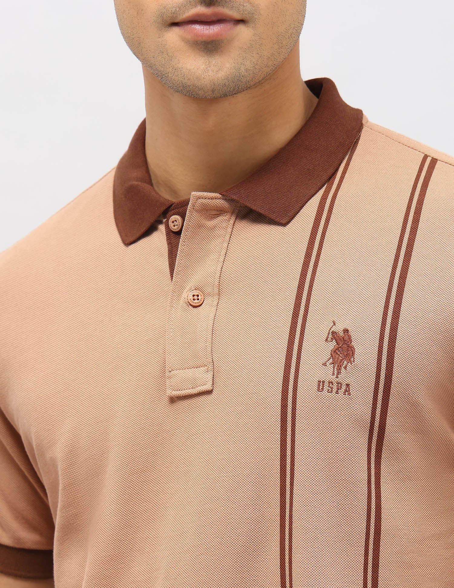 Vertical Striped Slim Fit Polo Shirt Beige - U.S. Polo Assn. India | Large