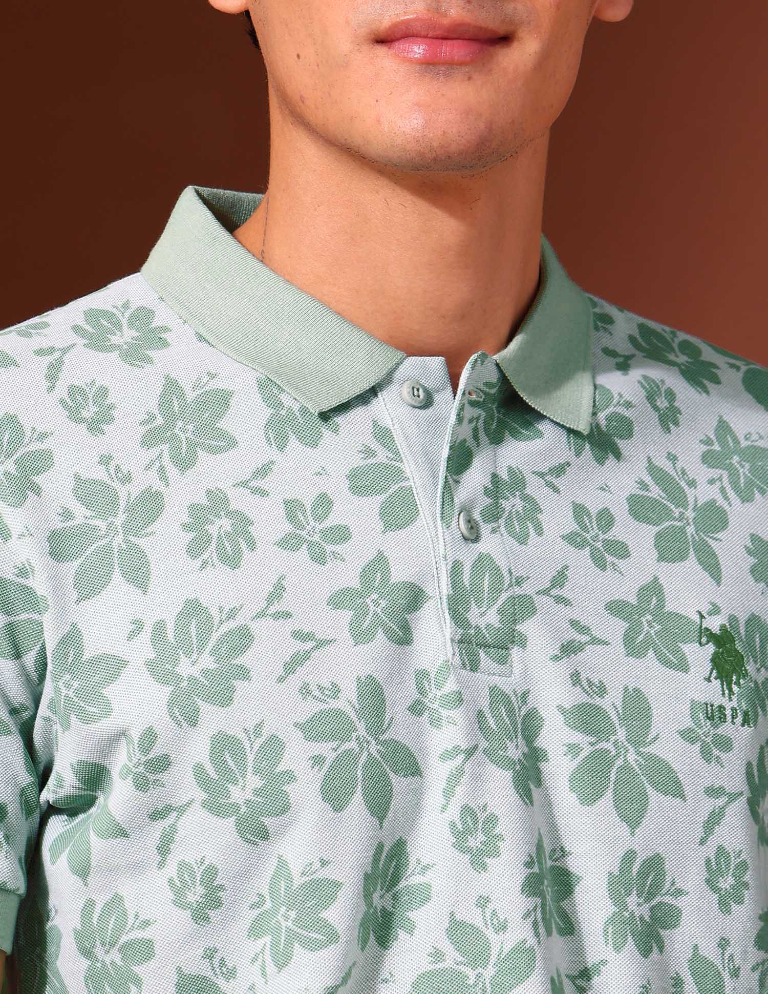 Floral Printed Work and Wander Polo Shirt Aqua - U.S. Polo Assn. India | Large
