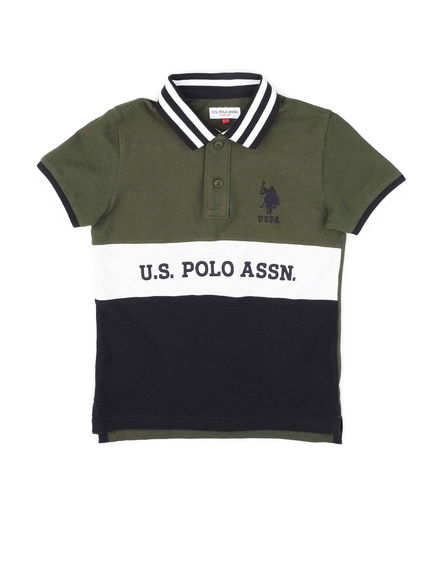 Boys Colour Blocked Pure Cotton Polo Shirt Green - U.S. POLO ASSN. | Large