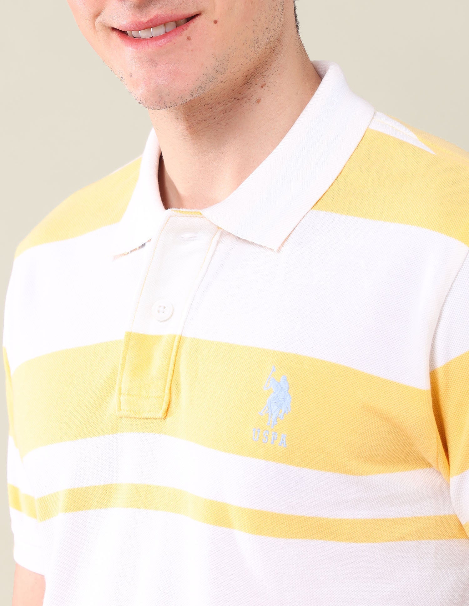 Horizontal Stripes Pure Cotton Polo Shirt Light Yellow - U.S. Polo Assn. India | Large