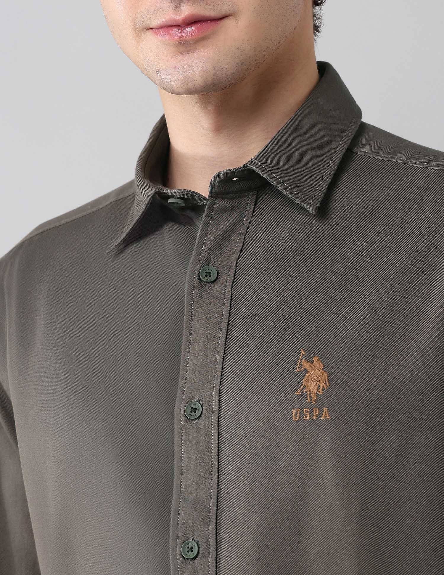 Solid Cavalry Twill Shirt Olive - U.S. Polo Assn. India | Large