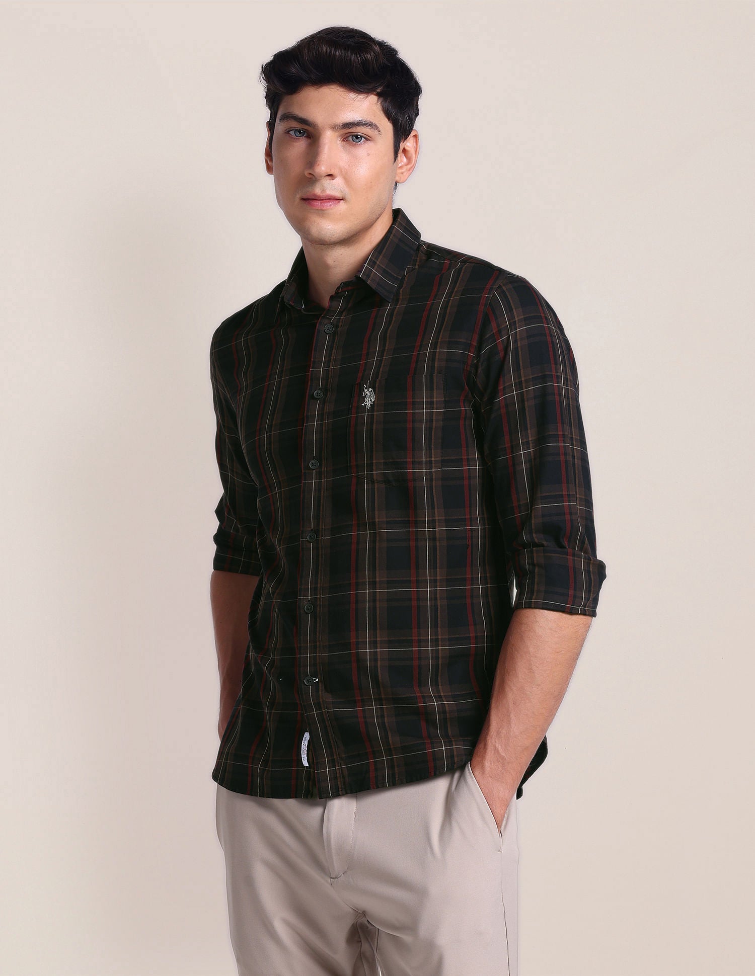 Tartan Check Tailored Fit Shirt Brown - U.S. POLO ASSN. | Large