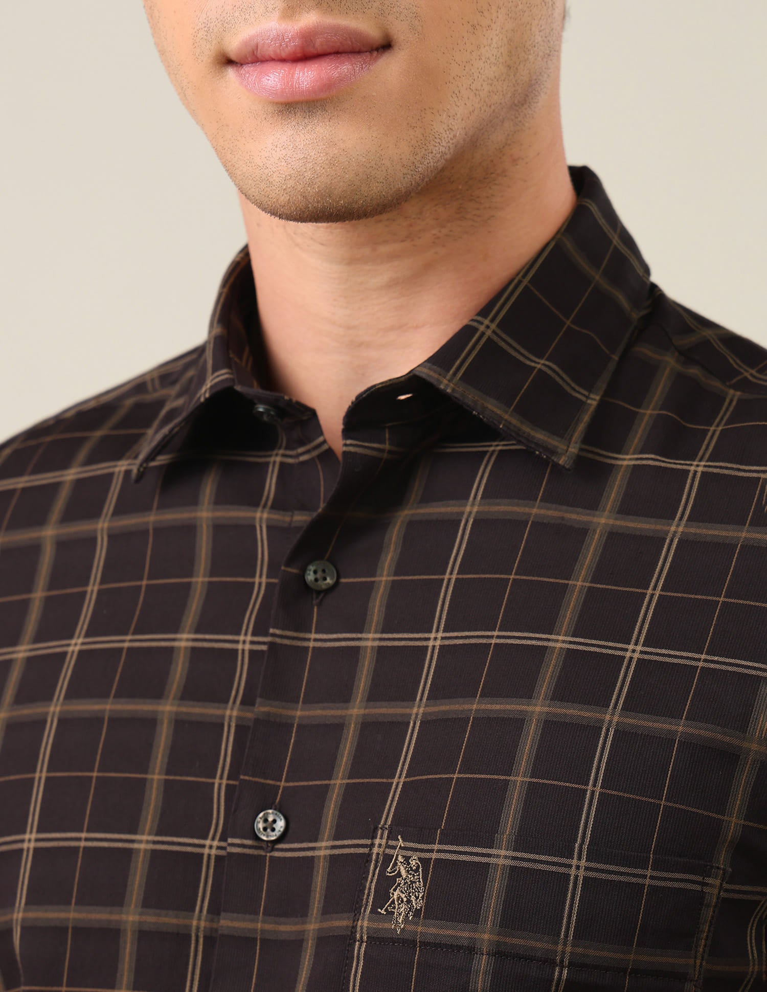 Grid Tattersall Checked Tailored Fit Shirt Brown - U.S. Polo Assn. India | Large