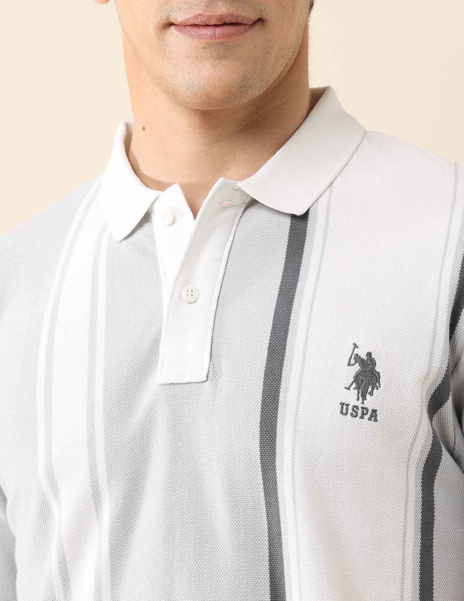 Vertical Striped Working Holiday Polo Shirt Grey - U.S. Polo Assn. India | Large