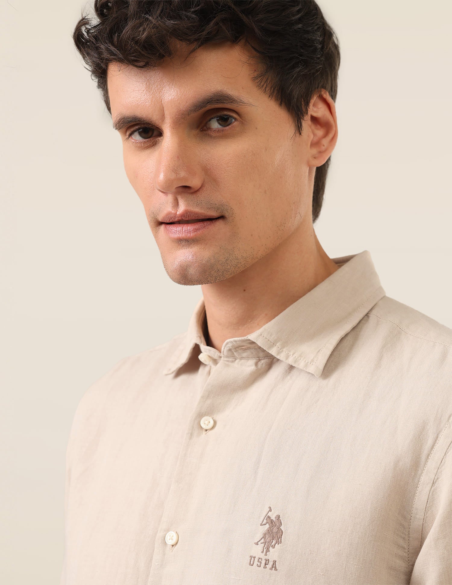 Solid Regular Fit Shirt Beige - U.S. Polo Assn. India | Large