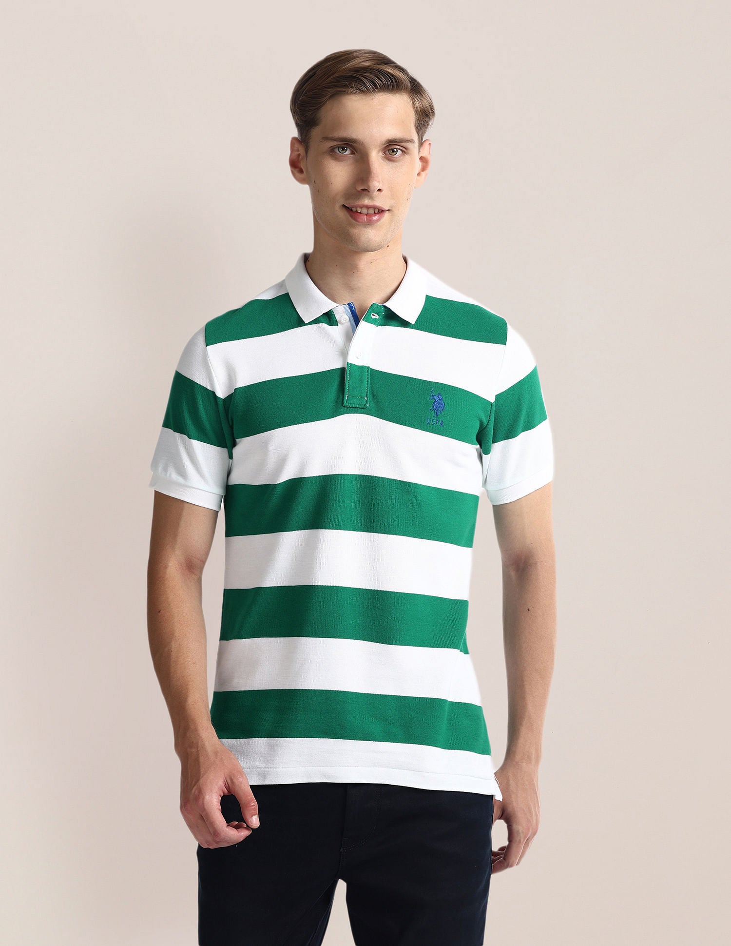 Horizontal Stripe Slim Fit Polo Shirt Green - U.S. Polo Assn. India | Large