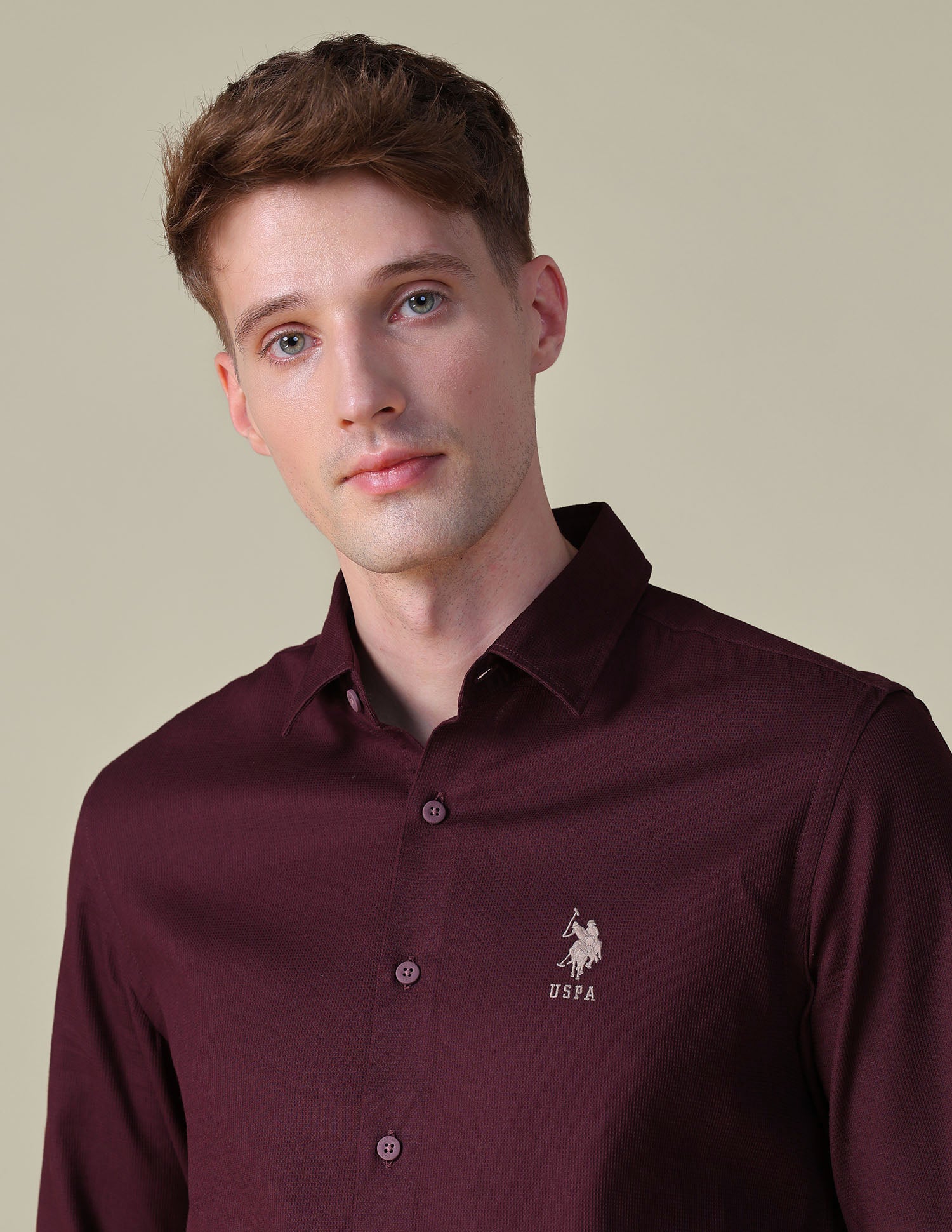 Dobby Textured Shirt Maroon - U.S. POLO ASSN. | Large