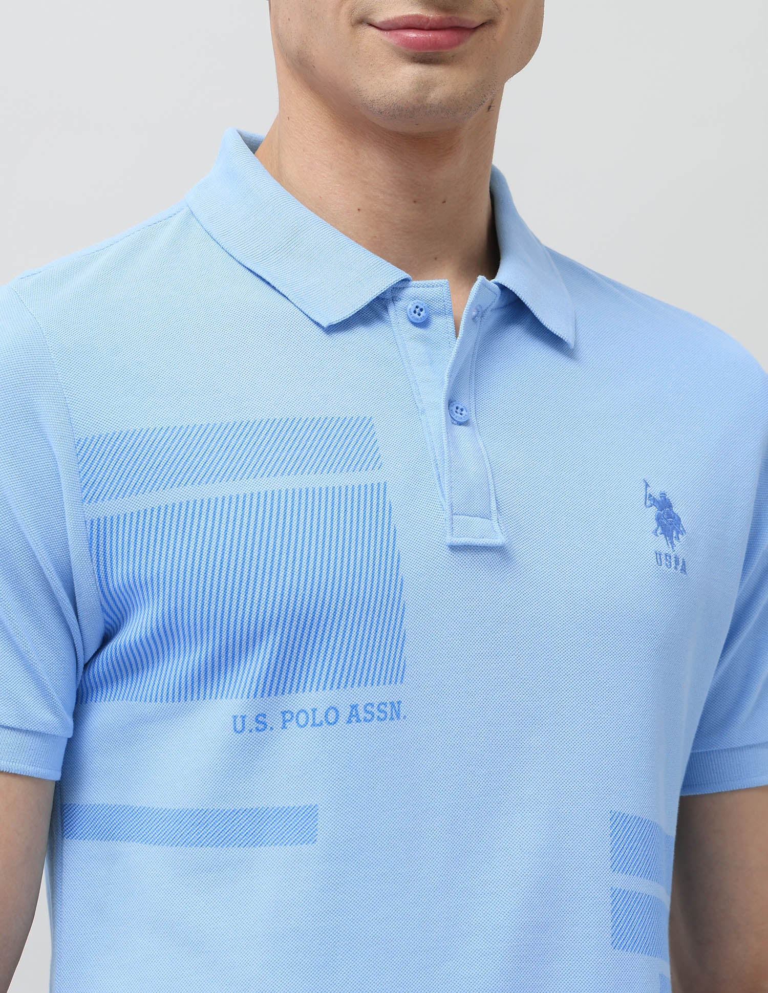 Diagonal Striped Slim Fit Polo Shirt Light Blue - U.S. Polo Assn. India | Large