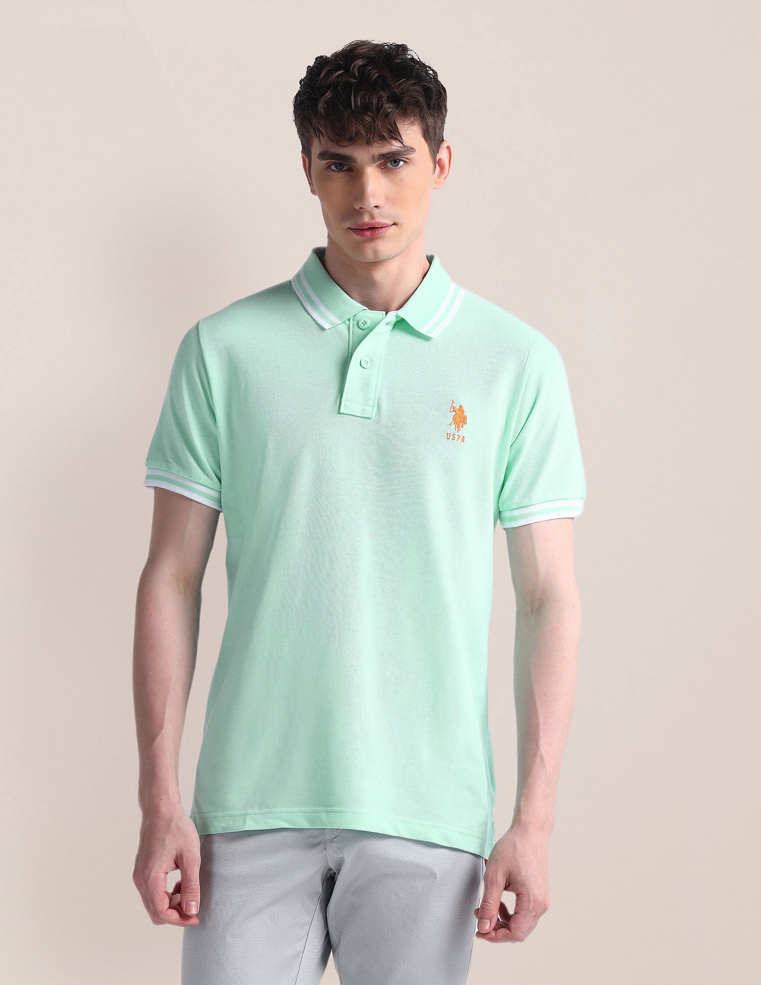 Slim Fit Pure Cotton Polo Shirt Aqua - U.S. POLO ASSN. | Large