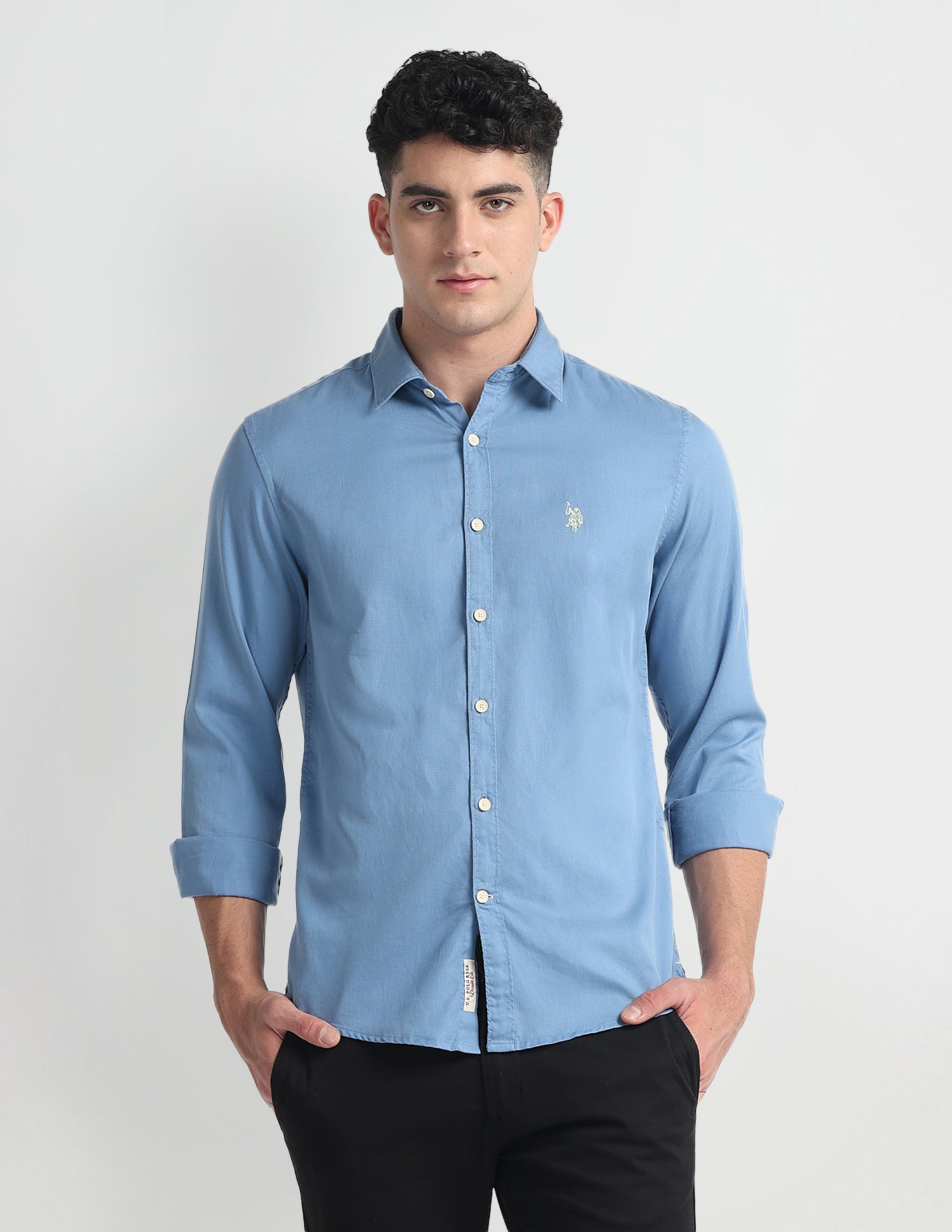 Slim Fit Chambray Shirt Blue - U.S. Polo Assn. India | Large
