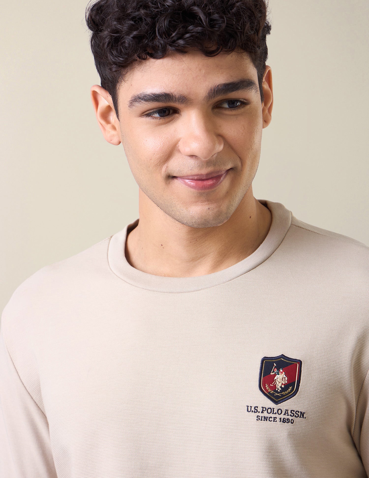 Solid Slim Fit T-Shirt Beige - U.S. Polo Assn. India | Large