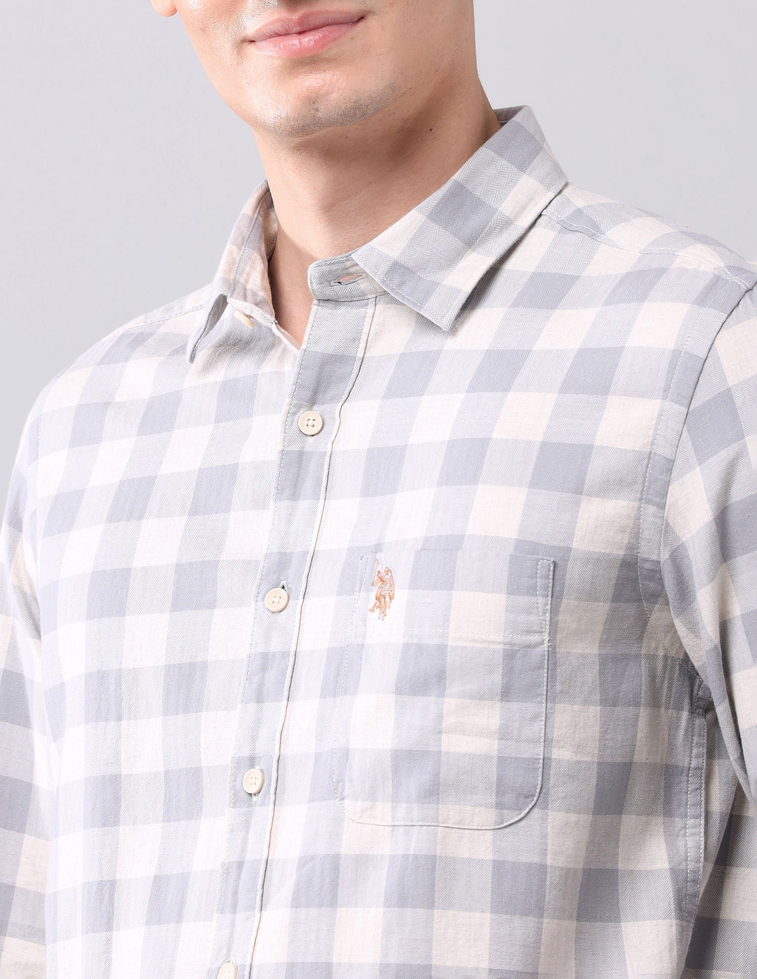 Regular Fit Checked Shirt Grey - U.S. Polo Assn. India | Large