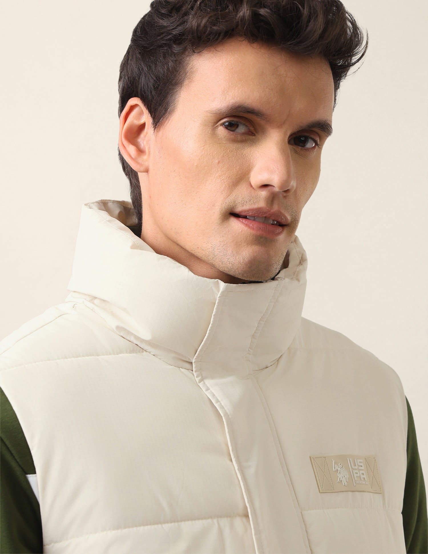 Regular Fit Solid Padded Jacket Ivory - U.S. Polo Assn. India | Large