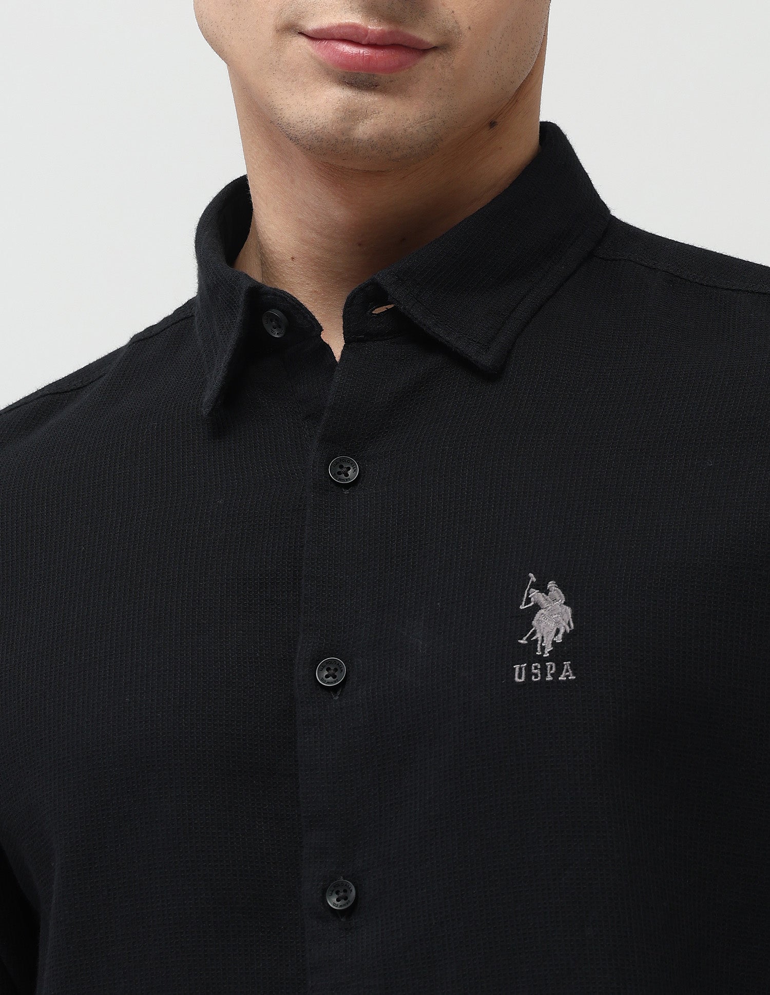 Dobby Slim Fit Shirt Black - U.S. POLO ASSN. | Large