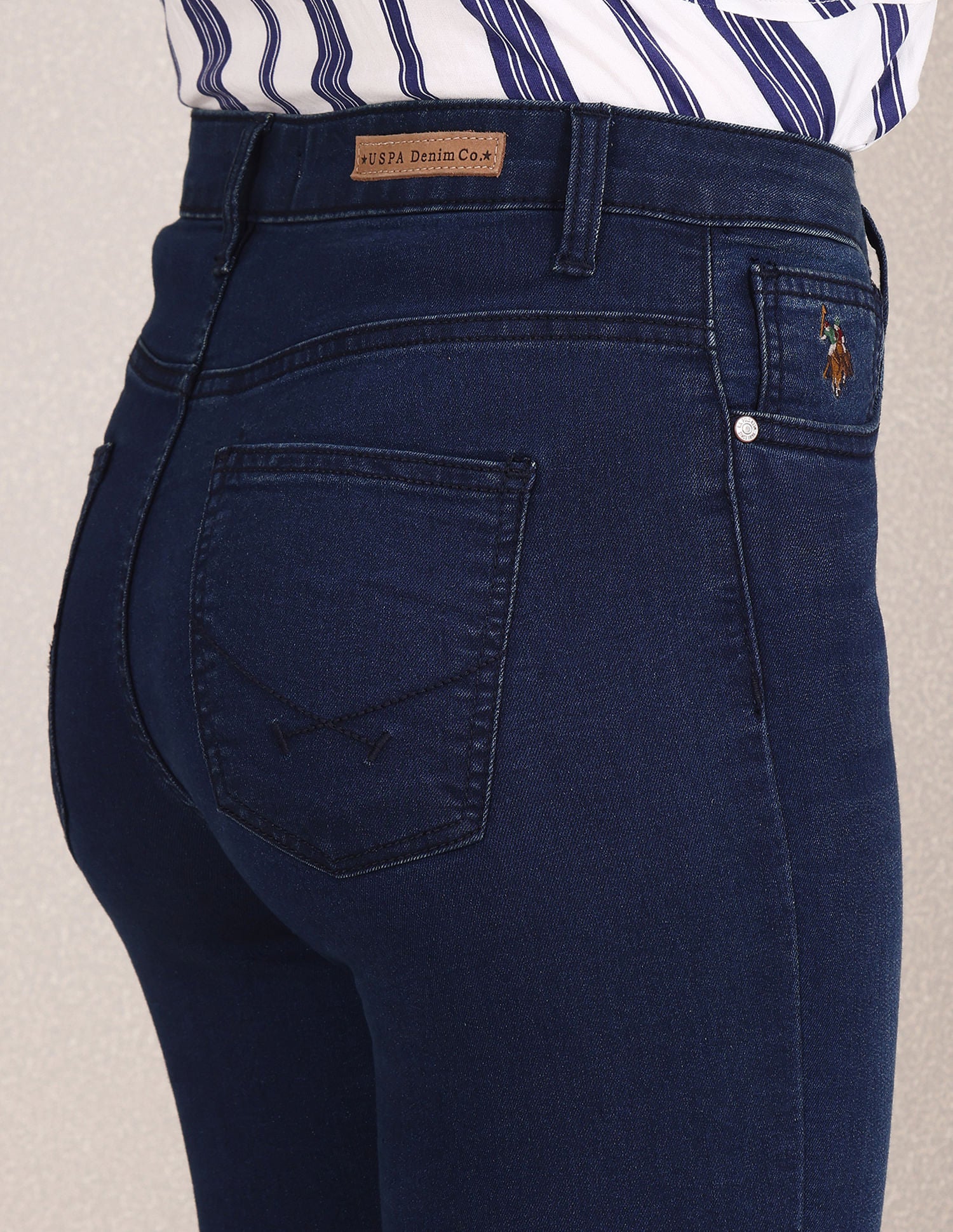 High Rise Stone Wash Jeans Dark Blue - U.S. POLO ASSN. | Large