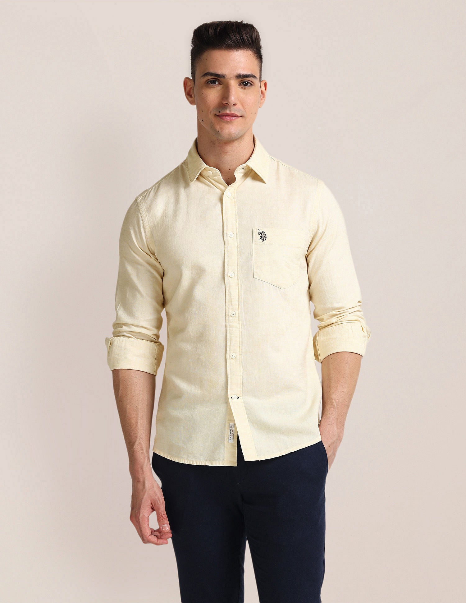 Tailored Regular Fit Solid Shirt Ivory - U.S. Polo Assn. India | Large