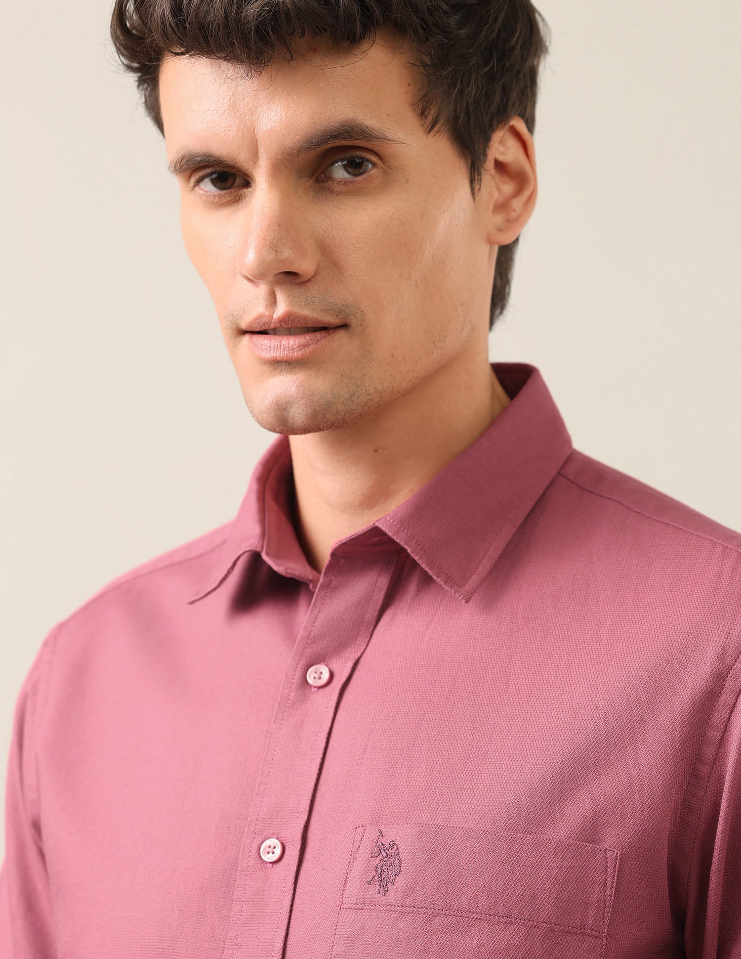 Solid Dobby Shirt Mauve - U.S. Polo Assn. India | Large