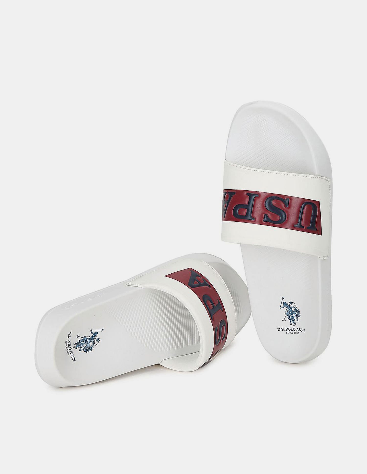Men Ceder 2.0 Brand Embossed Sliders White - U.S. Polo Assn. India | Large