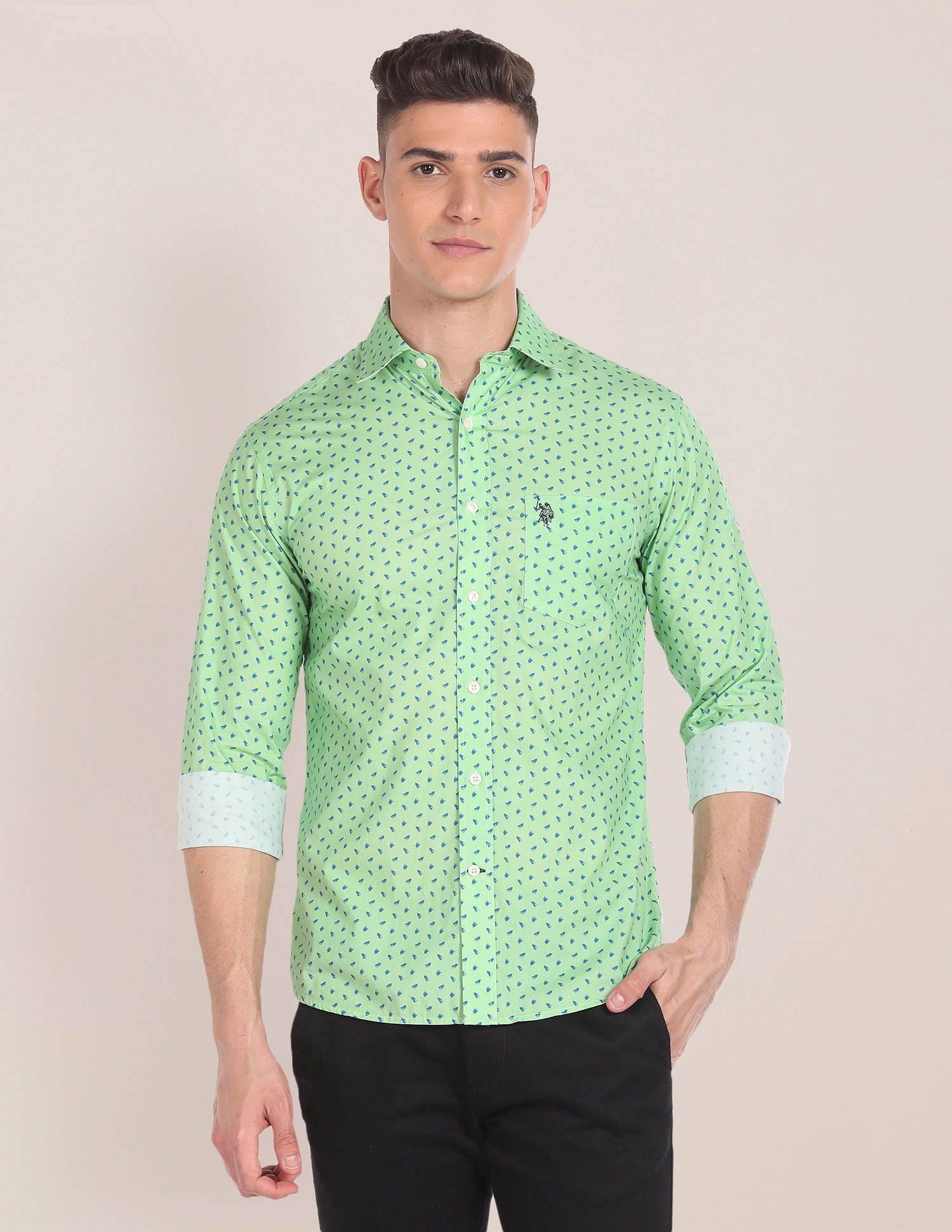Graphic Print Cotton Shirt Light Green - U.S. Polo Assn. India | Large
