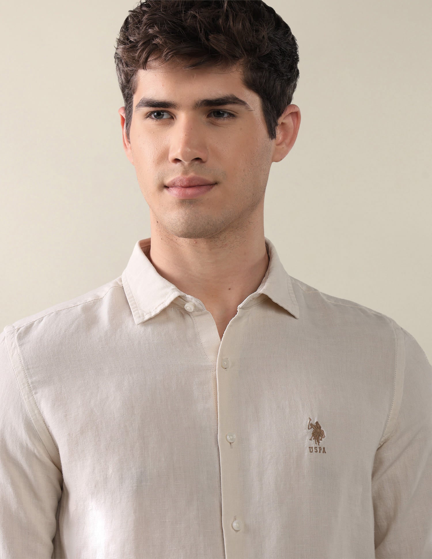 Solid Regular Fit Shirt Beige - U.S. Polo Assn. India | Large