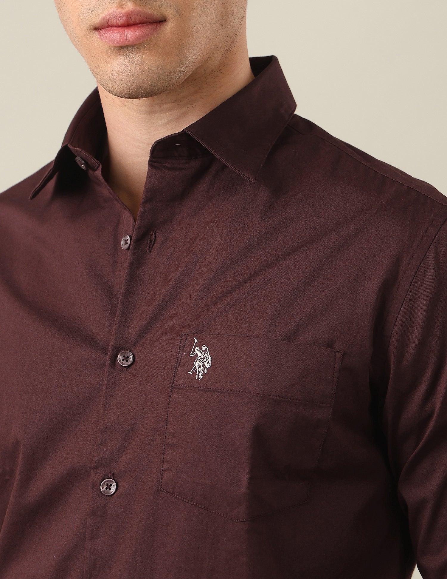 Twill Tailored Fit Shirt Maroon - U.S. Polo Assn. India | Large