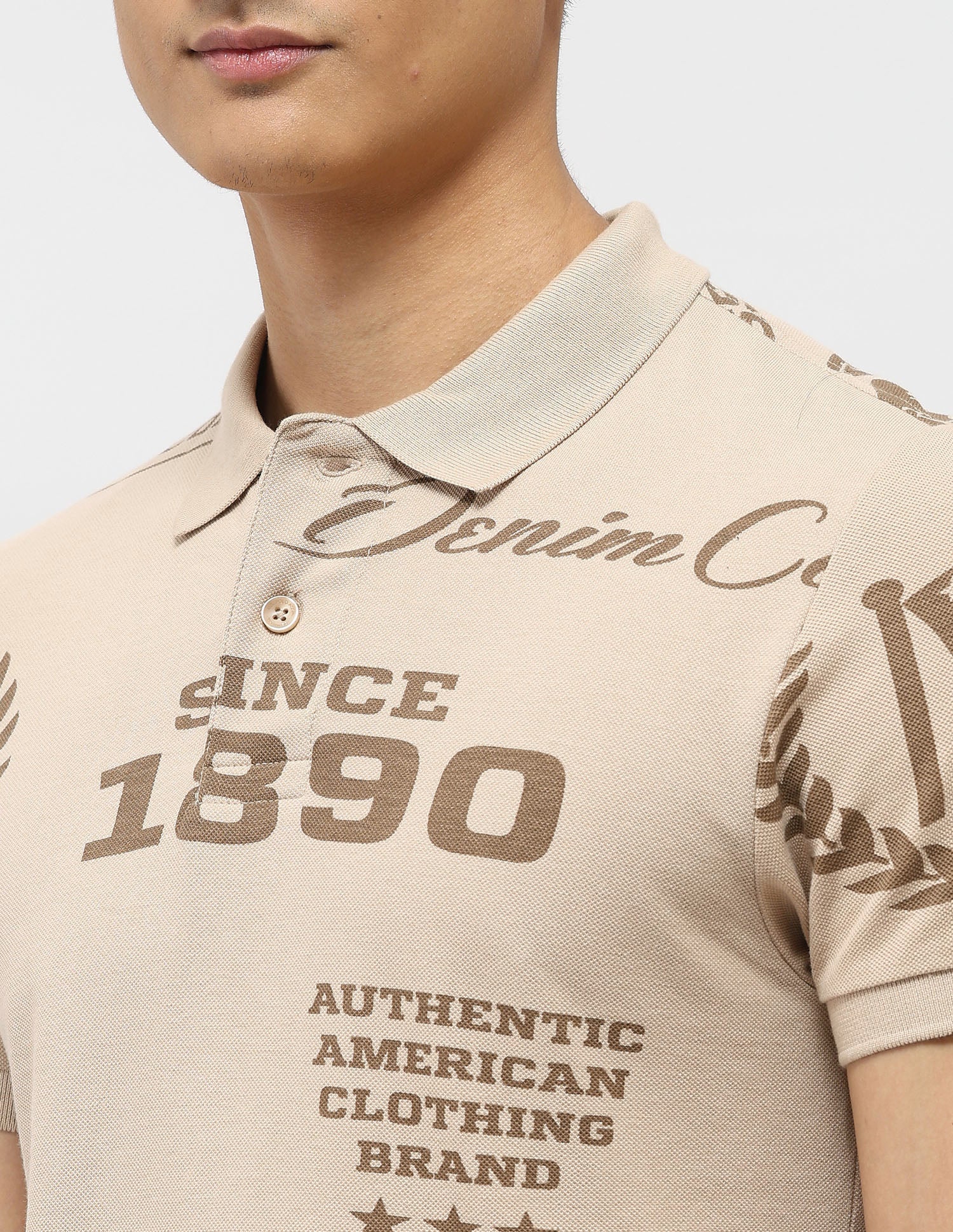 Brand Printed Muscle Fit Polo Shirt Beige - U.S. Polo Assn. India | Large