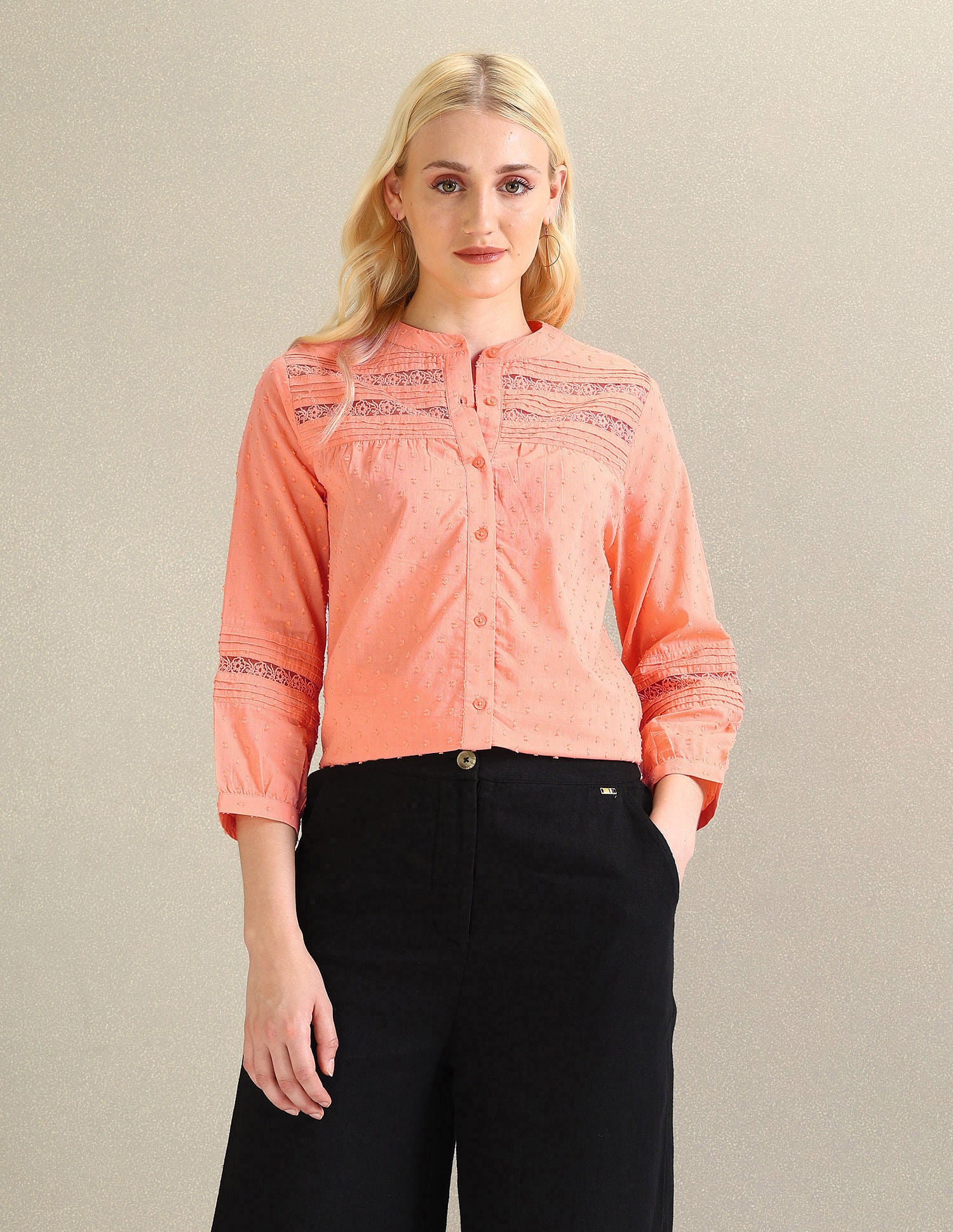 Cotton Dobby Textured Top Peach - U.S. Polo Assn. India | Large