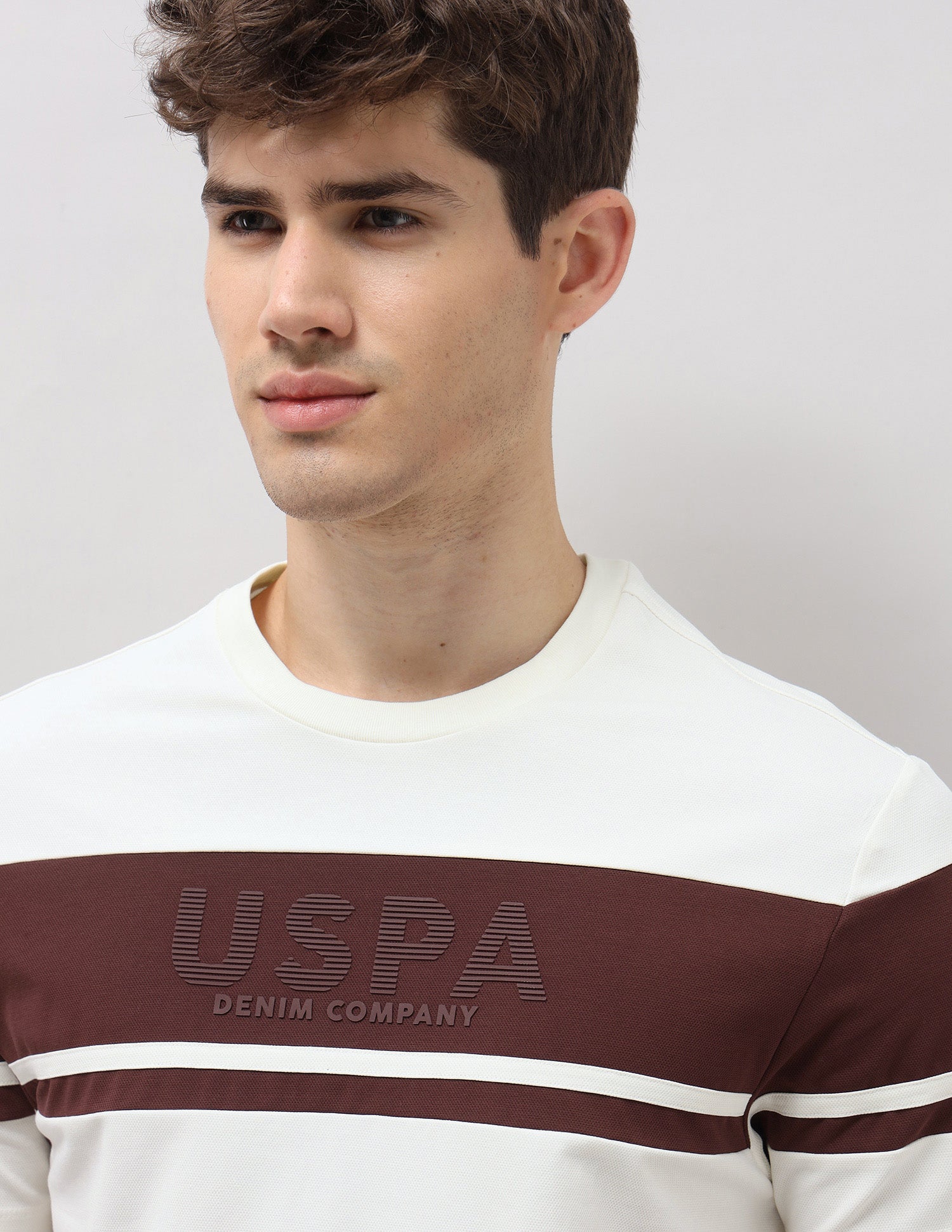 Colourblocked Slim Fit T-Shirt Ivory - U.S. Polo Assn. India | Large