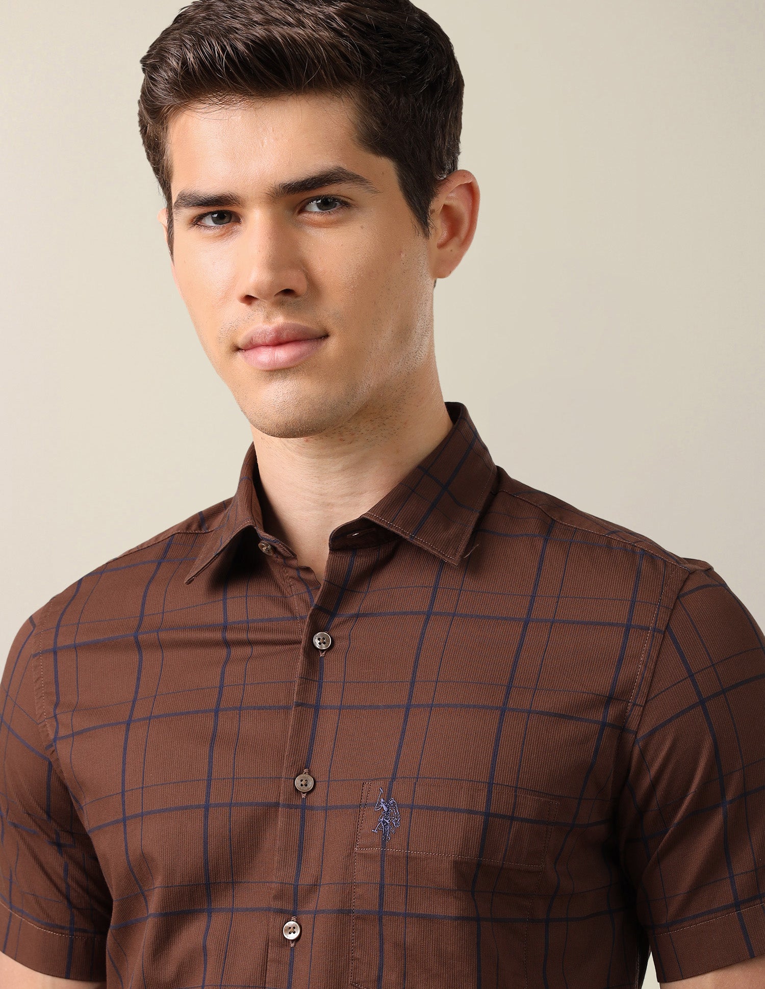 Grid Tattersall Checked Tailored Fit Shirt Brown - U.S. Polo Assn. India | Large