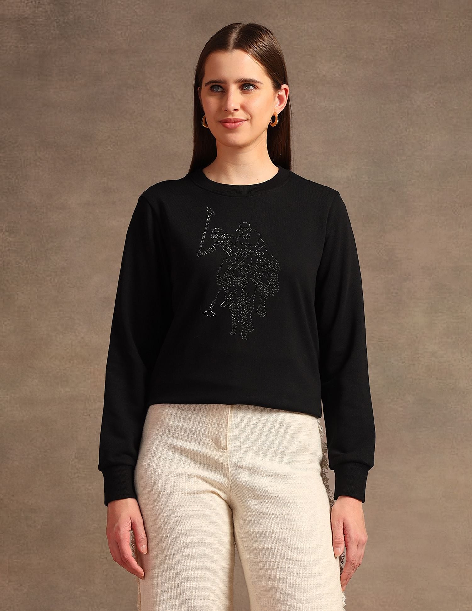 Drop Shoulder Embellished Sweatshirt Black - U.S. POLO ASSN. | Large