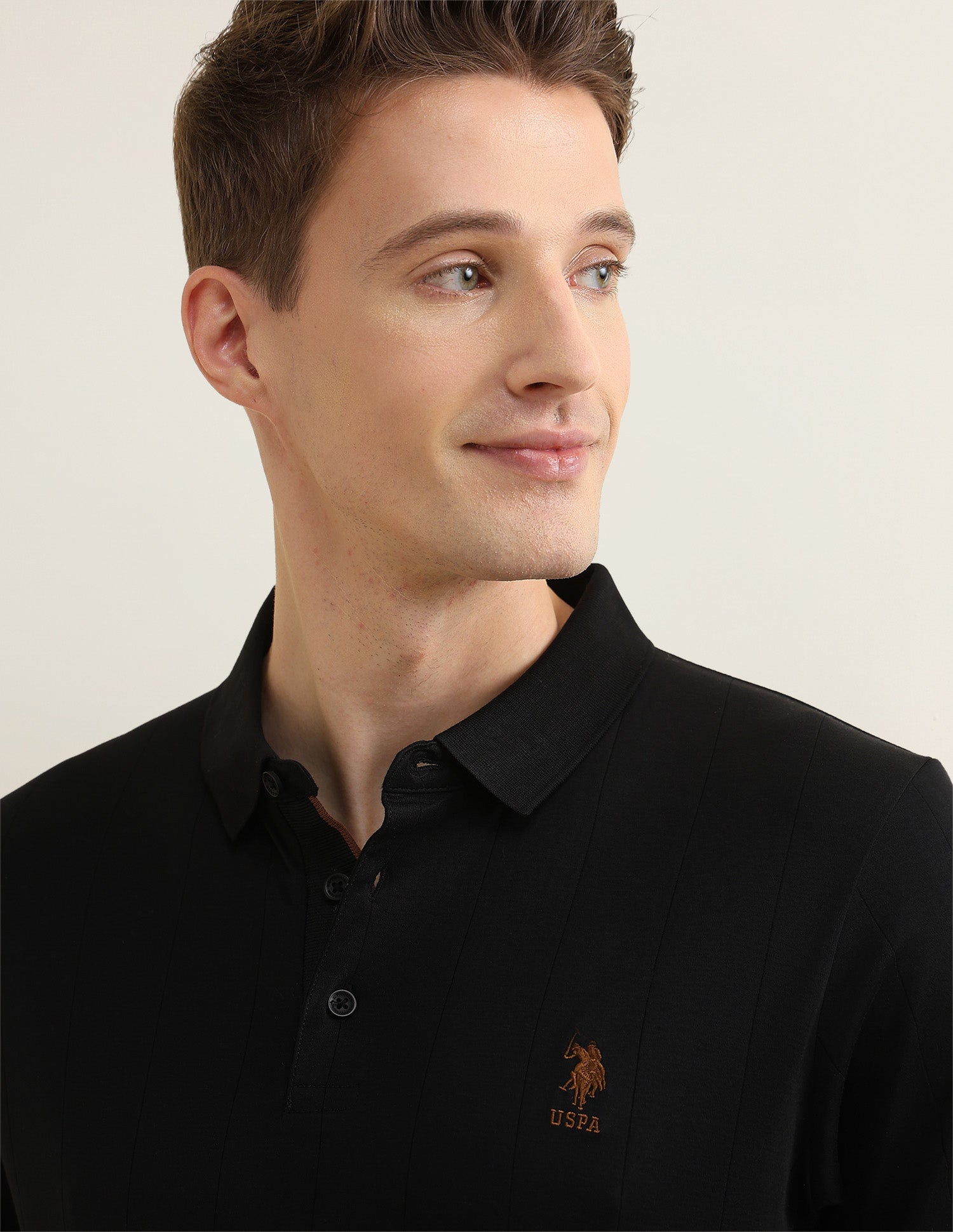 Self Design Vertical Striped Sotogrande Polo Shirt Black - U.S. Polo Assn. India | Large