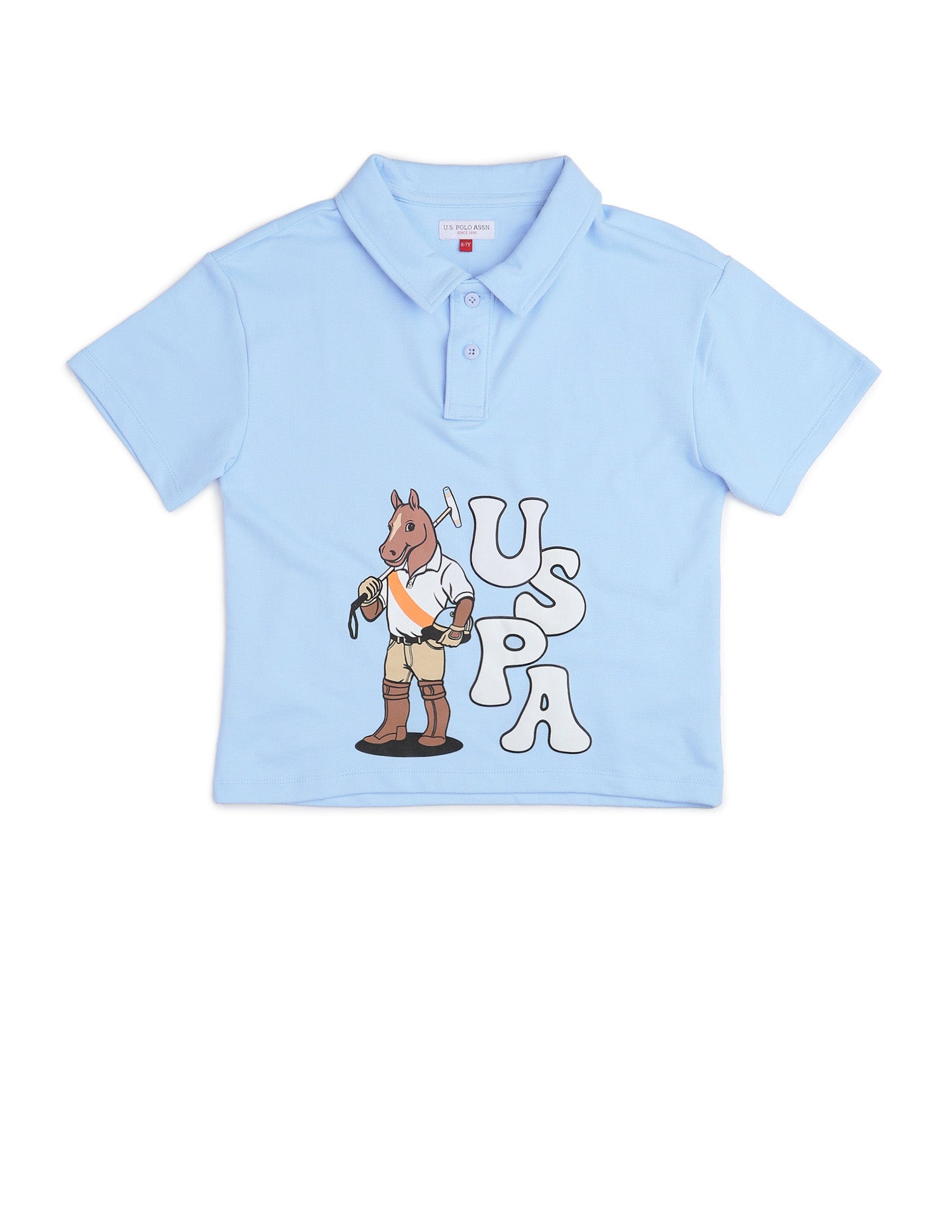 Boys Graphic Printed Boxy Fit Polo Shirt Light Blue - U.S. POLO ASSN. | Large