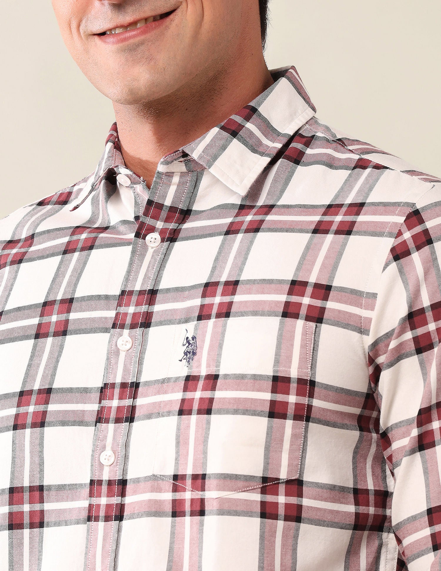 Tailored Fit Checked Shirt Off White - U.S. Polo Assn. India | Large