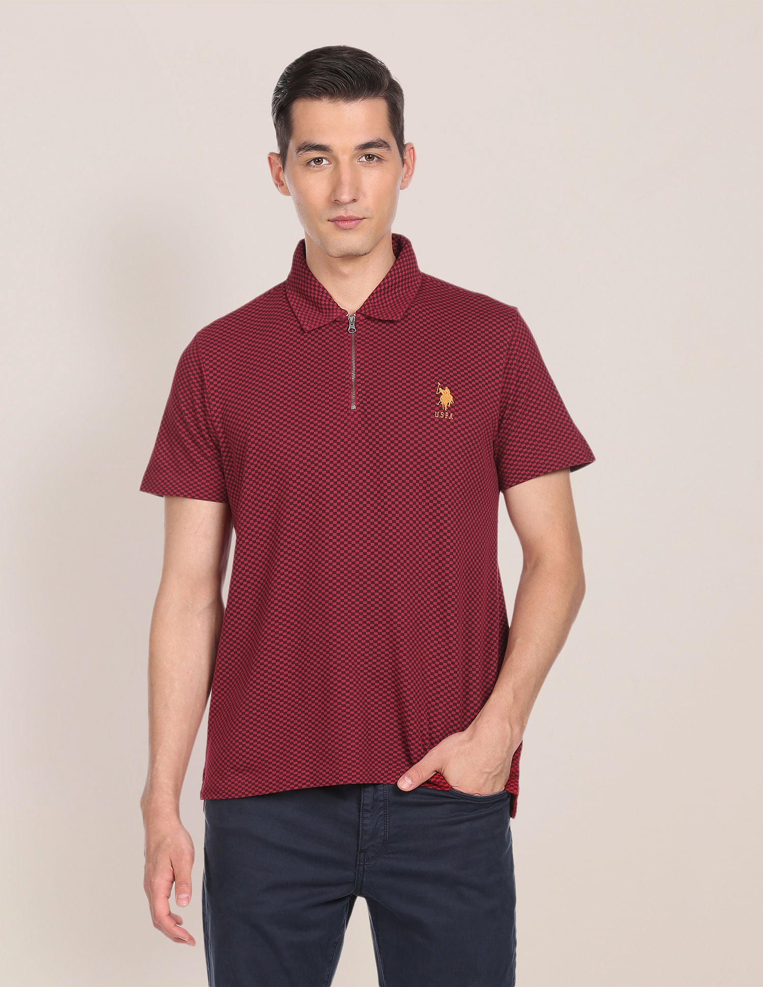 Pique Printed Polo Shirt Dark Red - U.S. Polo Assn. India | Large