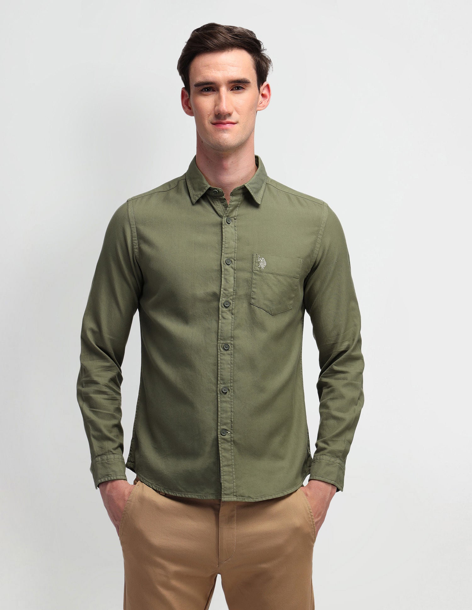 Solid Twill Weave Shirt Green - U.S. Polo Assn. India | Large