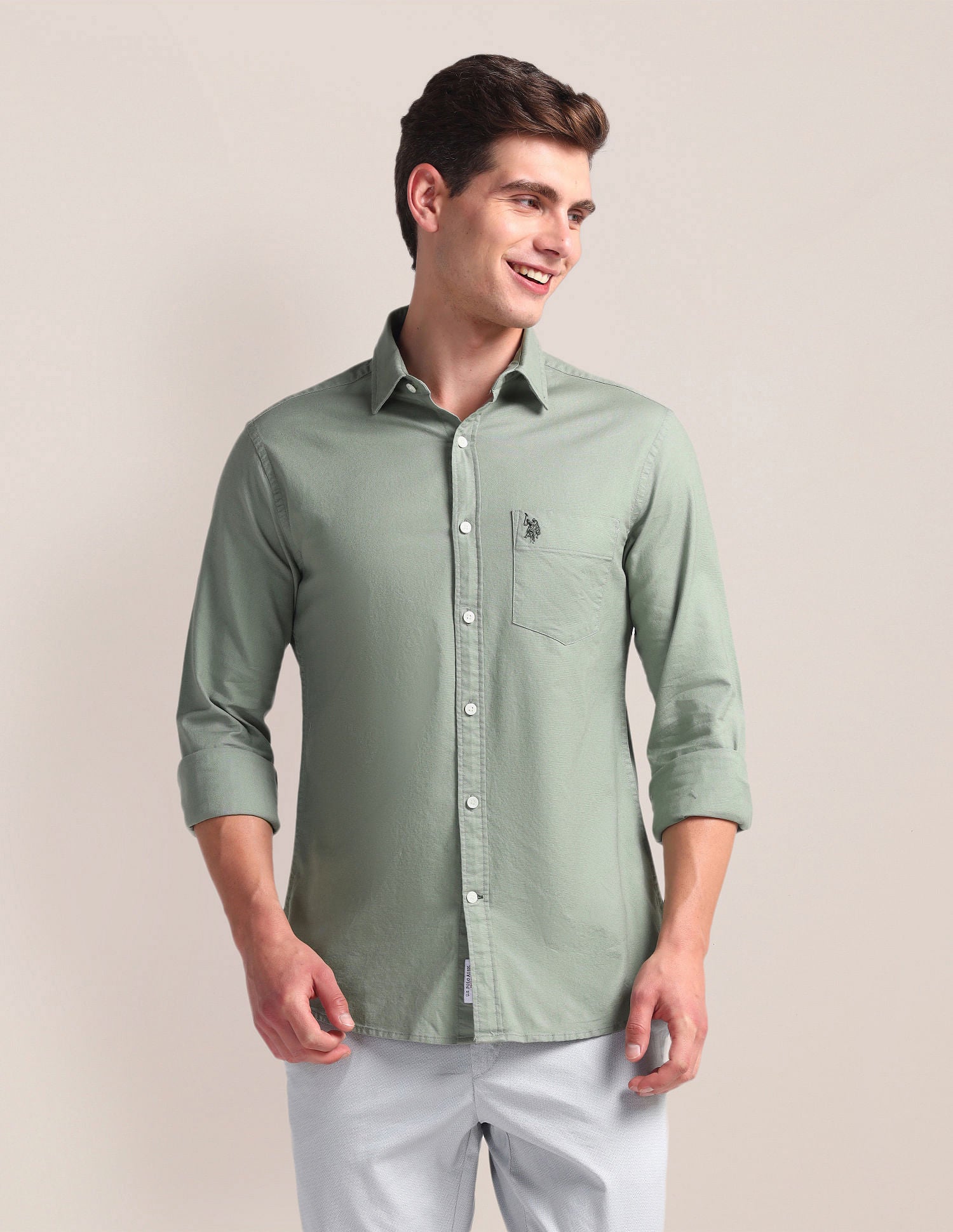 Solid Dobby Shirt Green - U.S. Polo Assn. India | Large