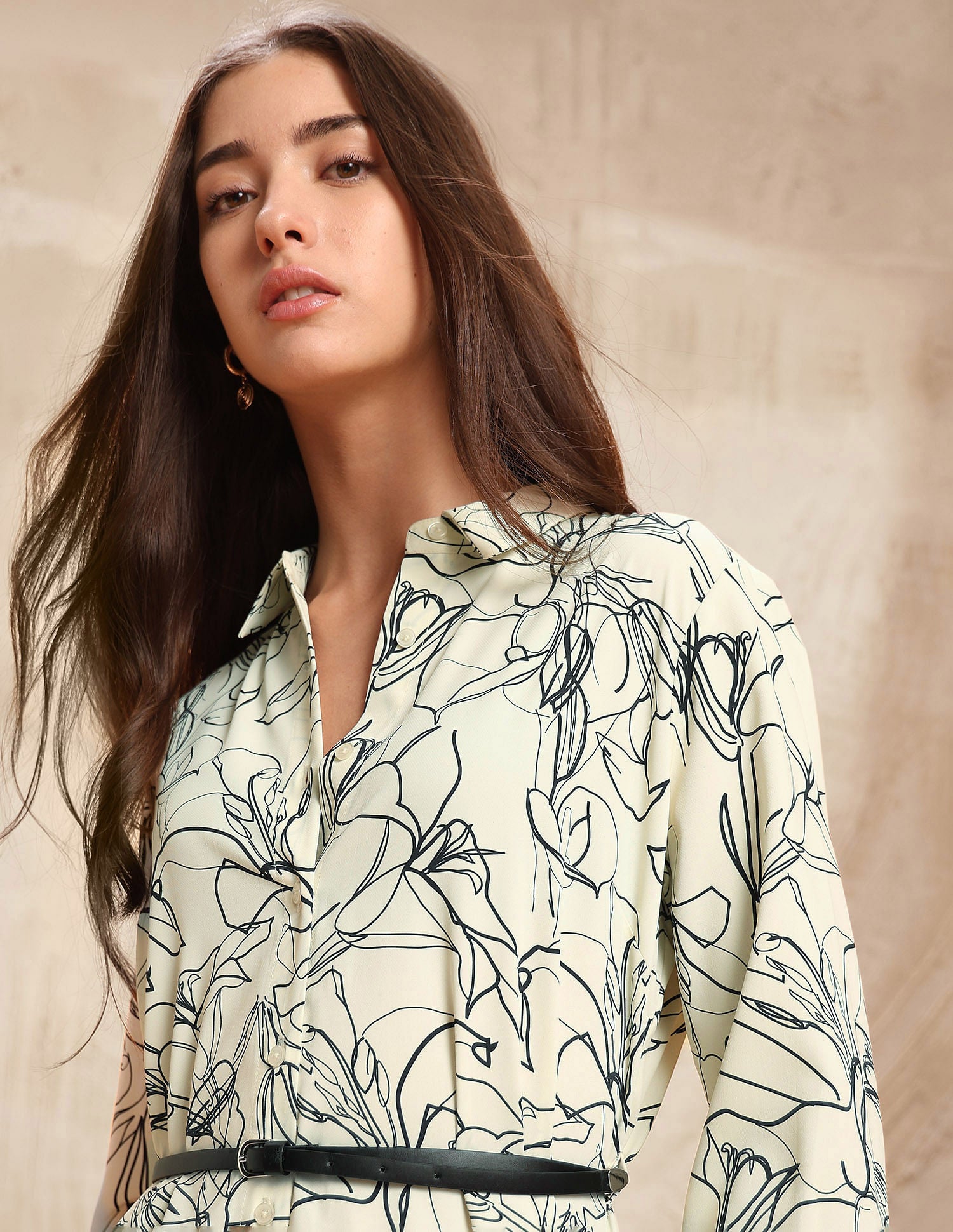 Abstract Printed Midi Shirt Dress Turtle Dove - U.S. POLO ASSN. | Large