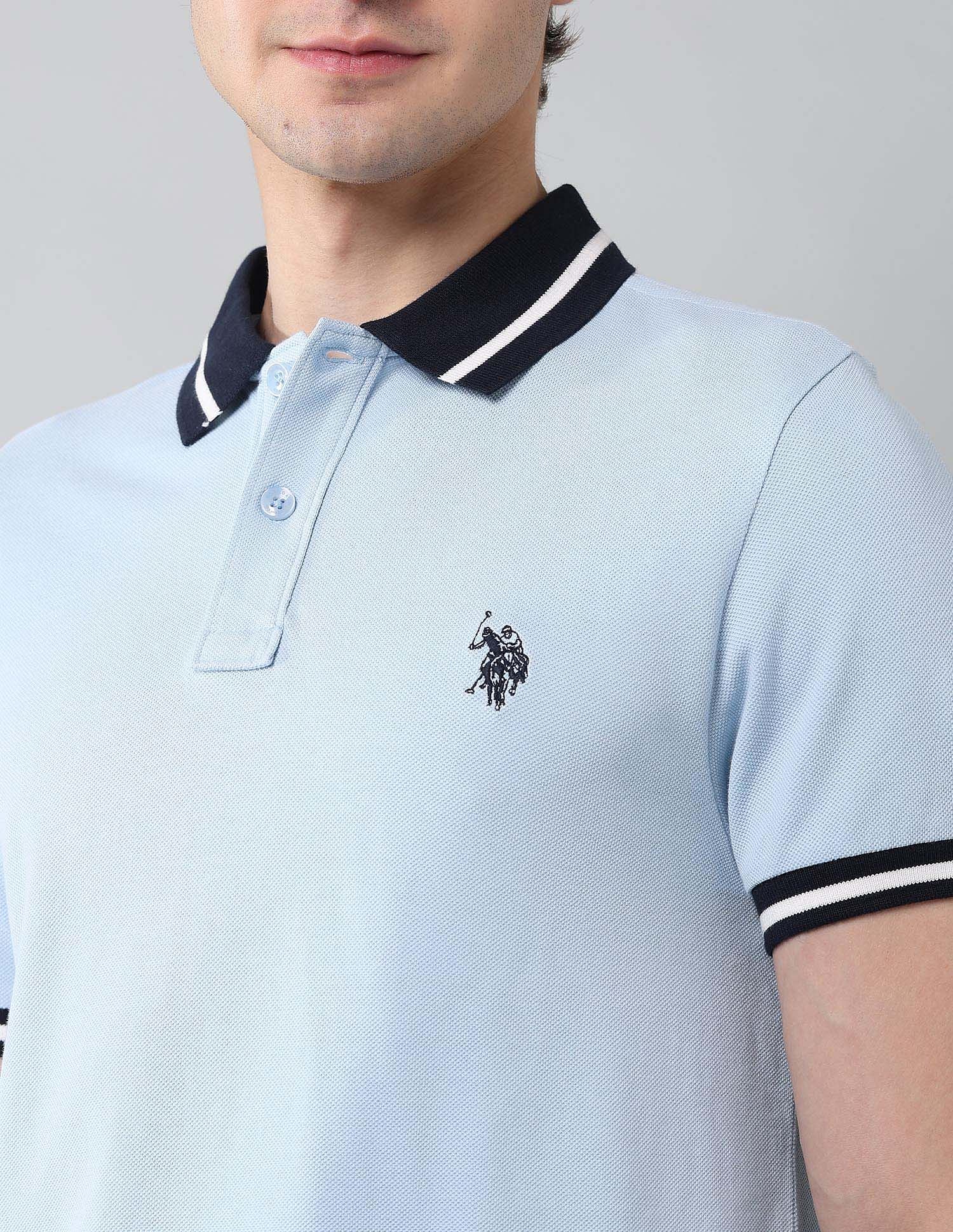 Pure Cotton Muscle Fit Polo Shirt Light Blue - U.S. Polo Assn. India | Large