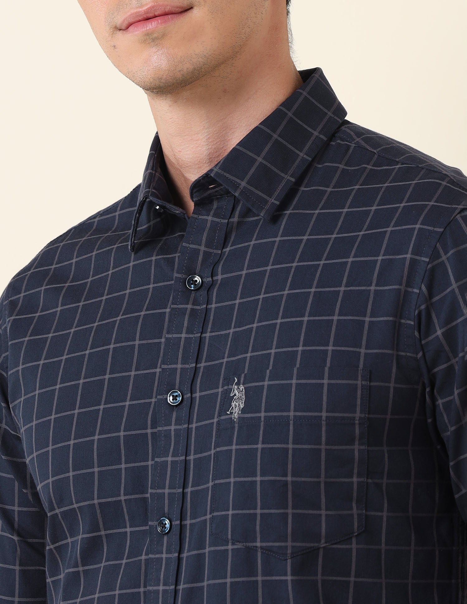 Windowpane Checked Tailored Fit Shirt Navy - U.S. Polo Assn. India | Large