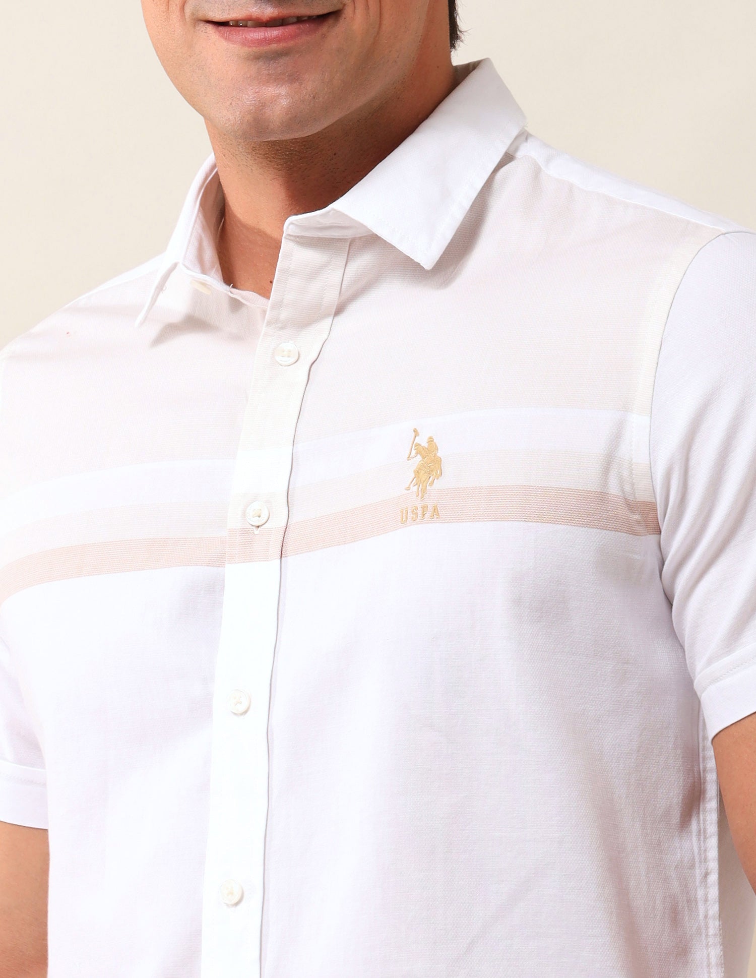 Solid Tailored Fit Shirt Beige - U.S. Polo Assn. India | Large