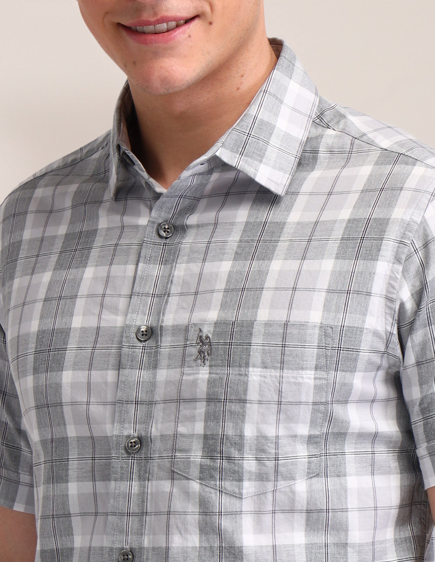 Tartan Checked Tailored Fit Shirt Grey - U.S. Polo Assn. India | Large
