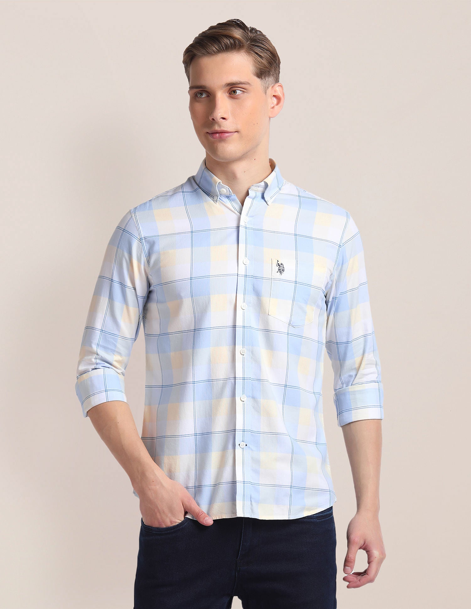 Pure Cotton Plaid Shirt Blue - U.S. Polo Assn. India | Large