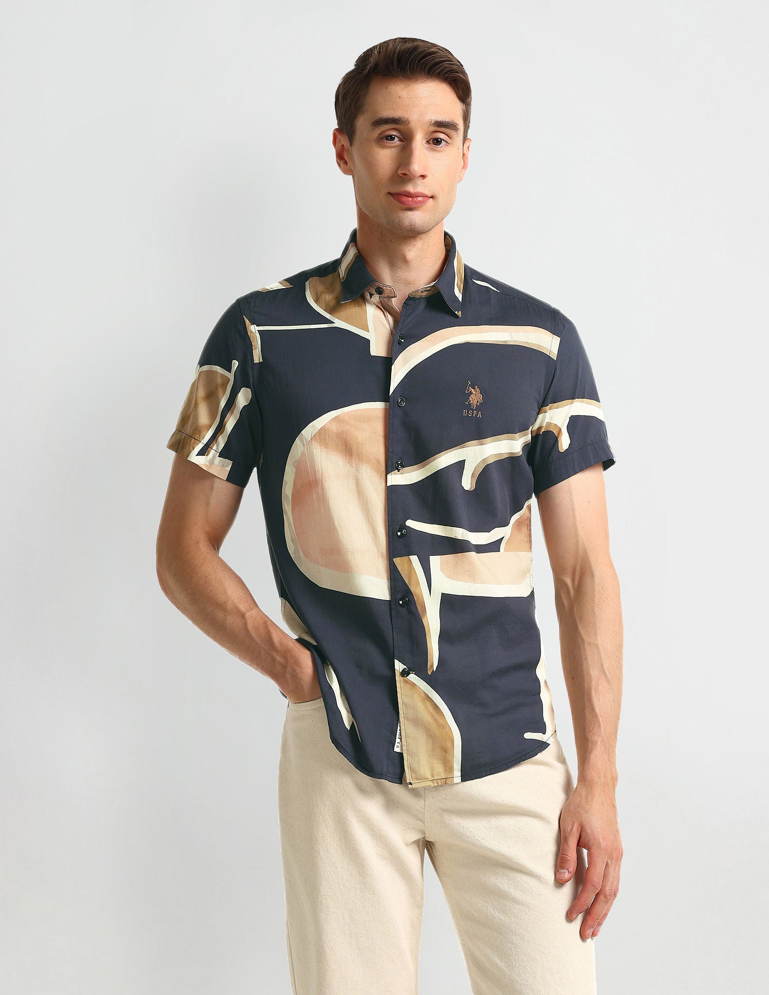 Abstract Print Slim Fit Shirt Black - U.S. POLO ASSN. | Large