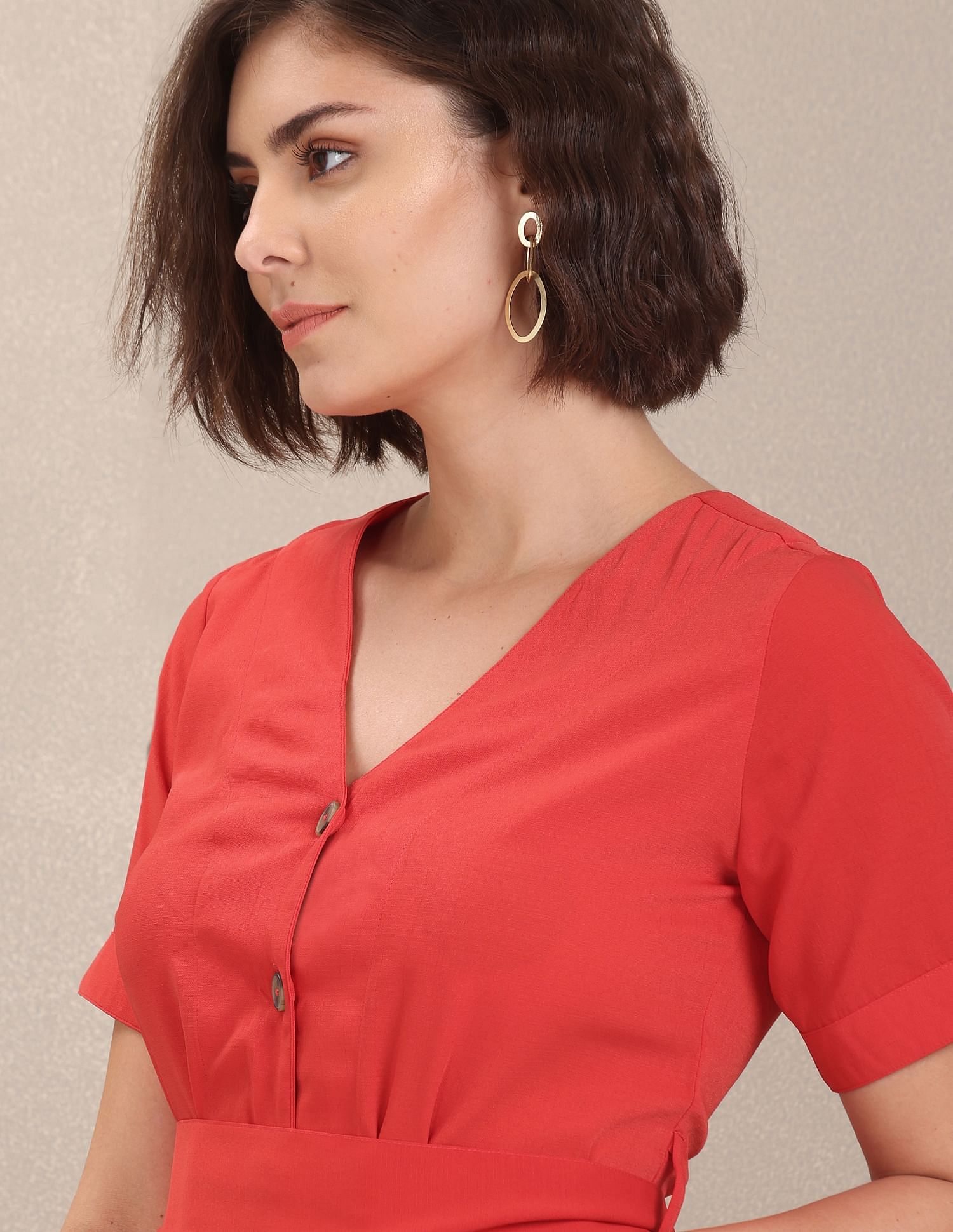 Solid Belted Shirt Dress Red - U.S. Polo Assn. India | Large