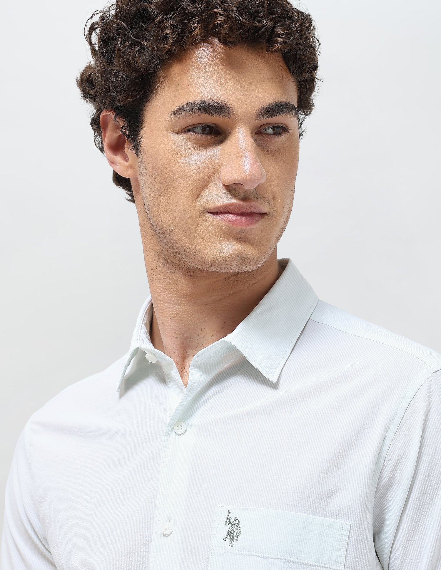 Pinstriped Seersucker Shirt Light Green - U.S. Polo Assn. India | Large