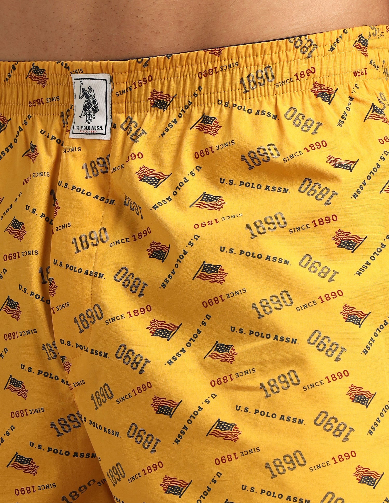 Pure Cotton Printed I657-PR Boxers - Pack Of 1 Mustard Flag - U.S. Polo Assn. India | Large
