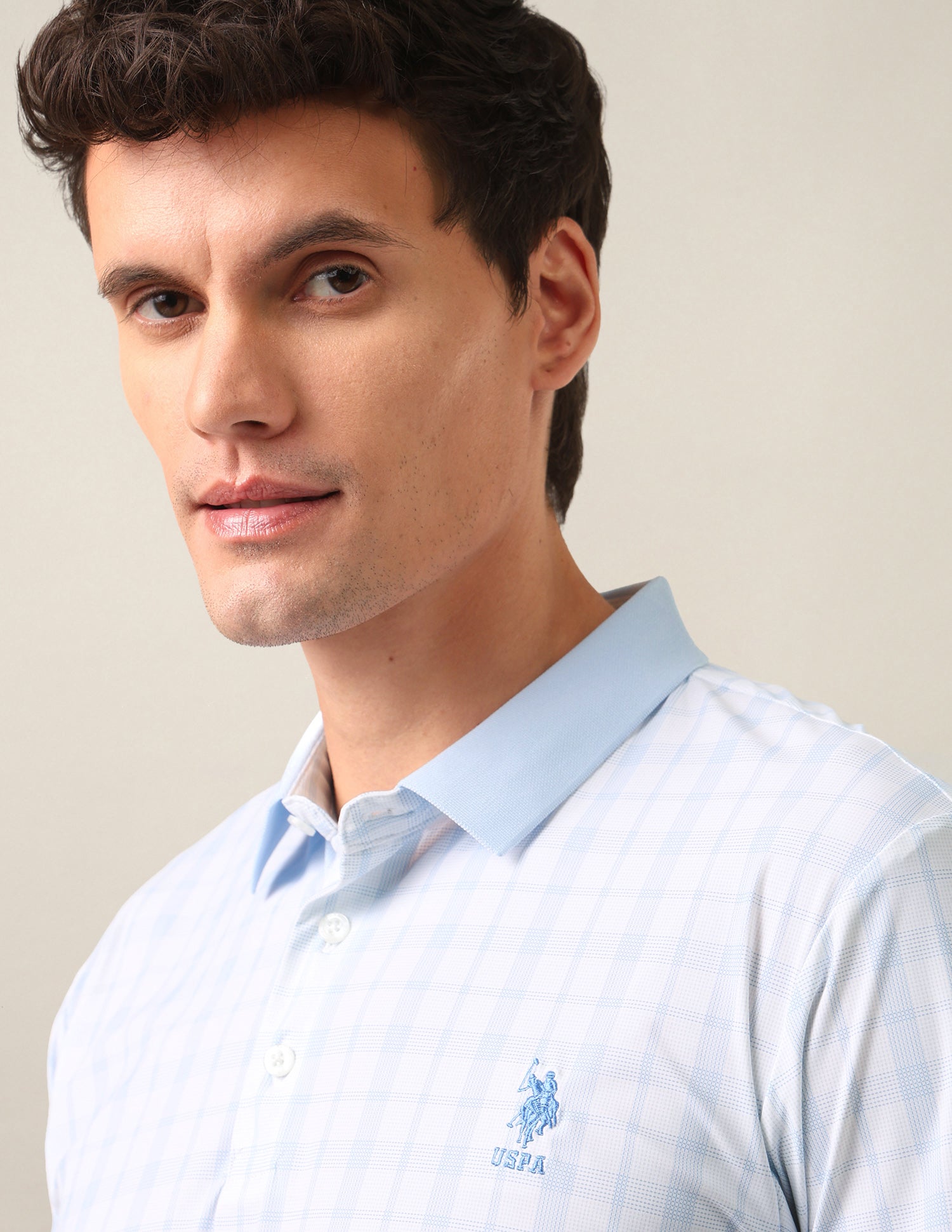 Checked Slim Fit Polo Shirt Light Blue - U.S. Polo Assn. India | Large
