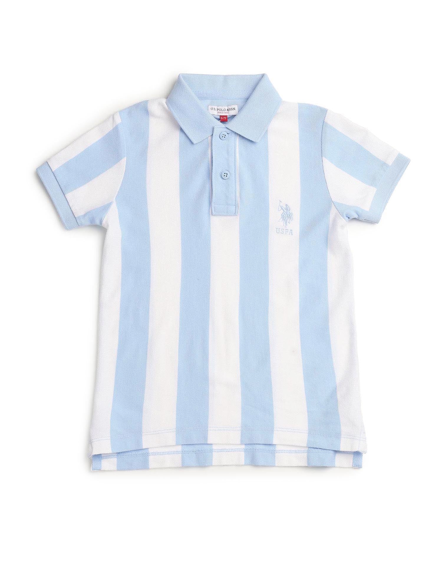 Boys Vertical Striped Regular Fit Polo Shirt Light Blue - U.S. POLO ASSN. | Large