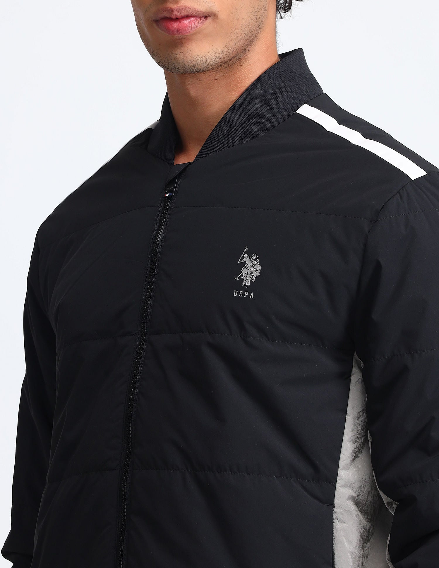 Regular Fit Solid Bomber Jacket Black - U.S. Polo Assn. India | Large