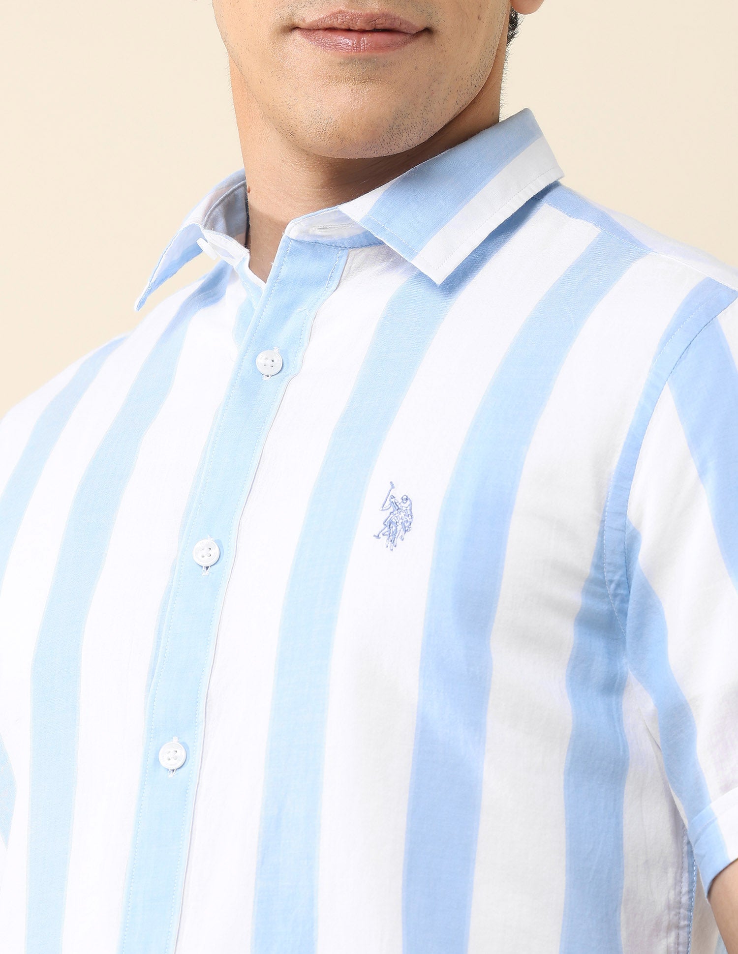 Vertical Striped Poplin Shirt Light Blue - U.S. Polo Assn. India | Large